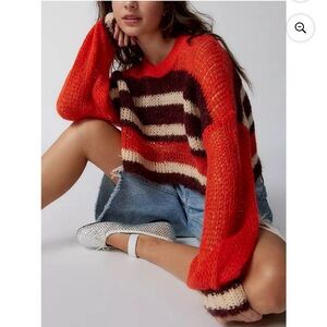 Kimchi Blue Open Knit Striped Long Sleeve Sweater Size M EUC